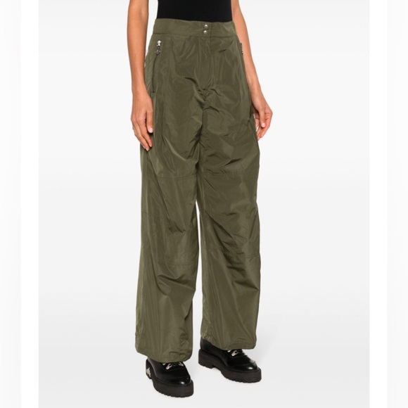 Moncler Pants - NWT [Moncler] Flared Logo High Waisted Green Trousers Women’s Sz EU 44, US 10/12